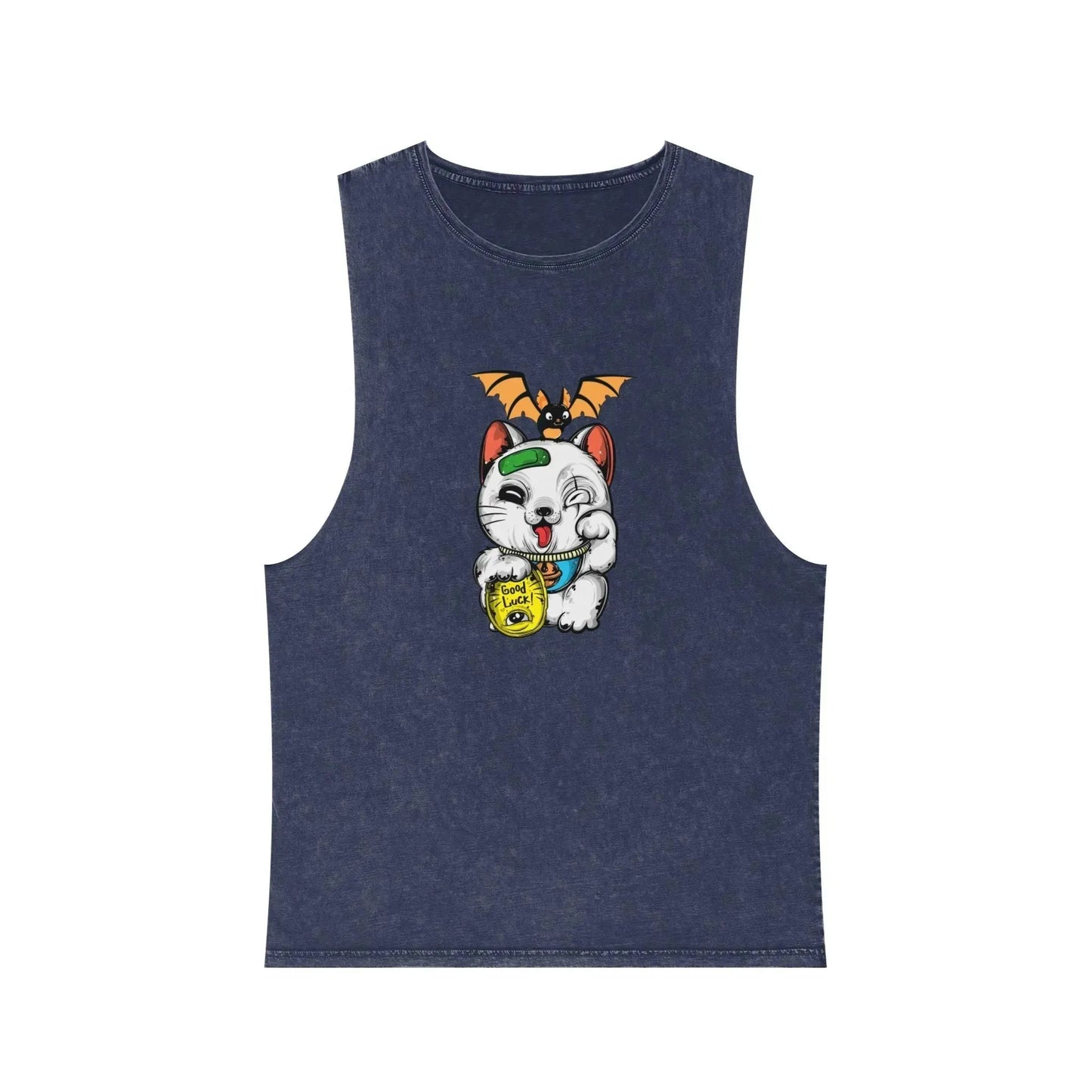 Aesthetic Lucky Cat Unisex Stonewash Tank Top - Vkamian