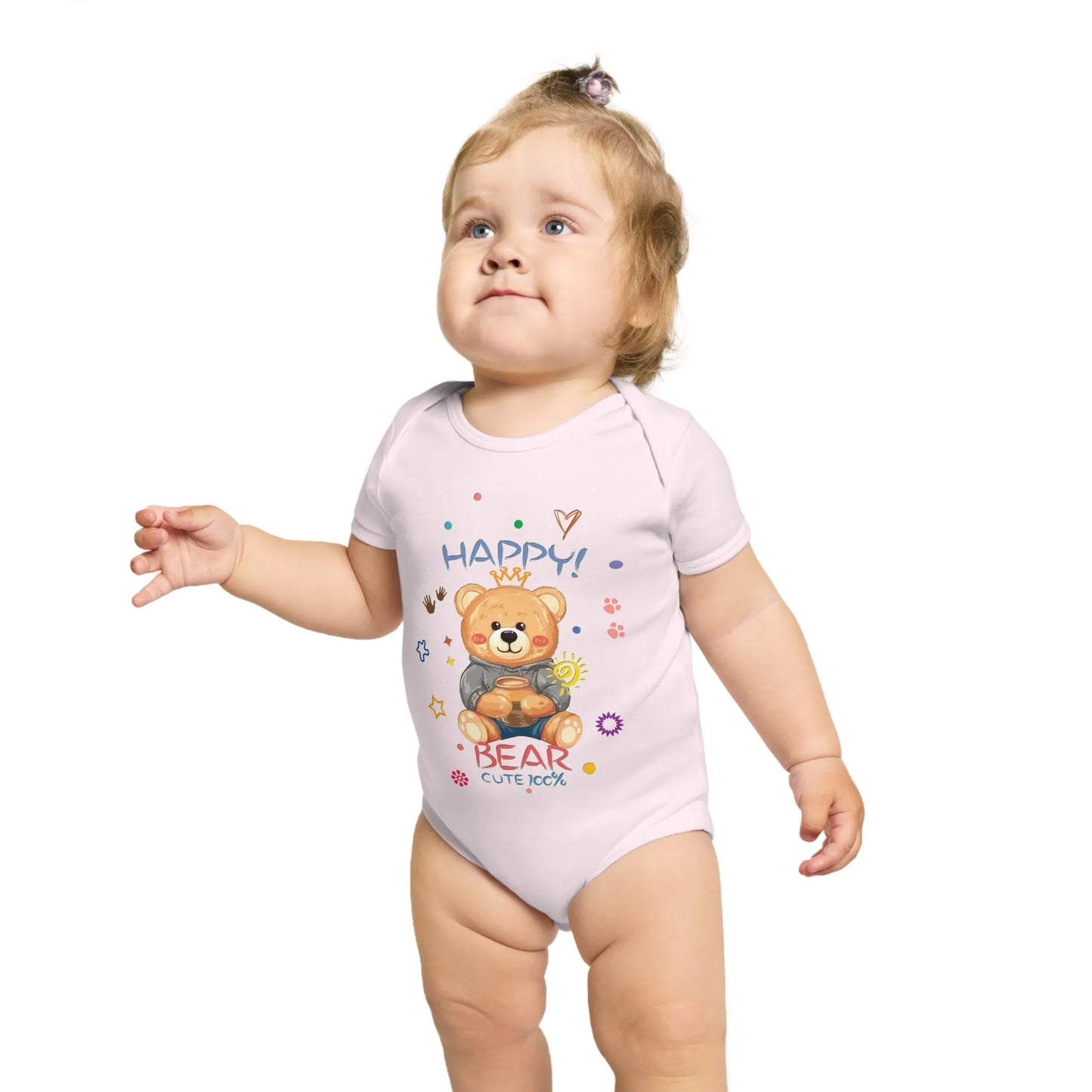 Cute Teddy Bear Short Sleeve Baby Bodysuit - Vkamian