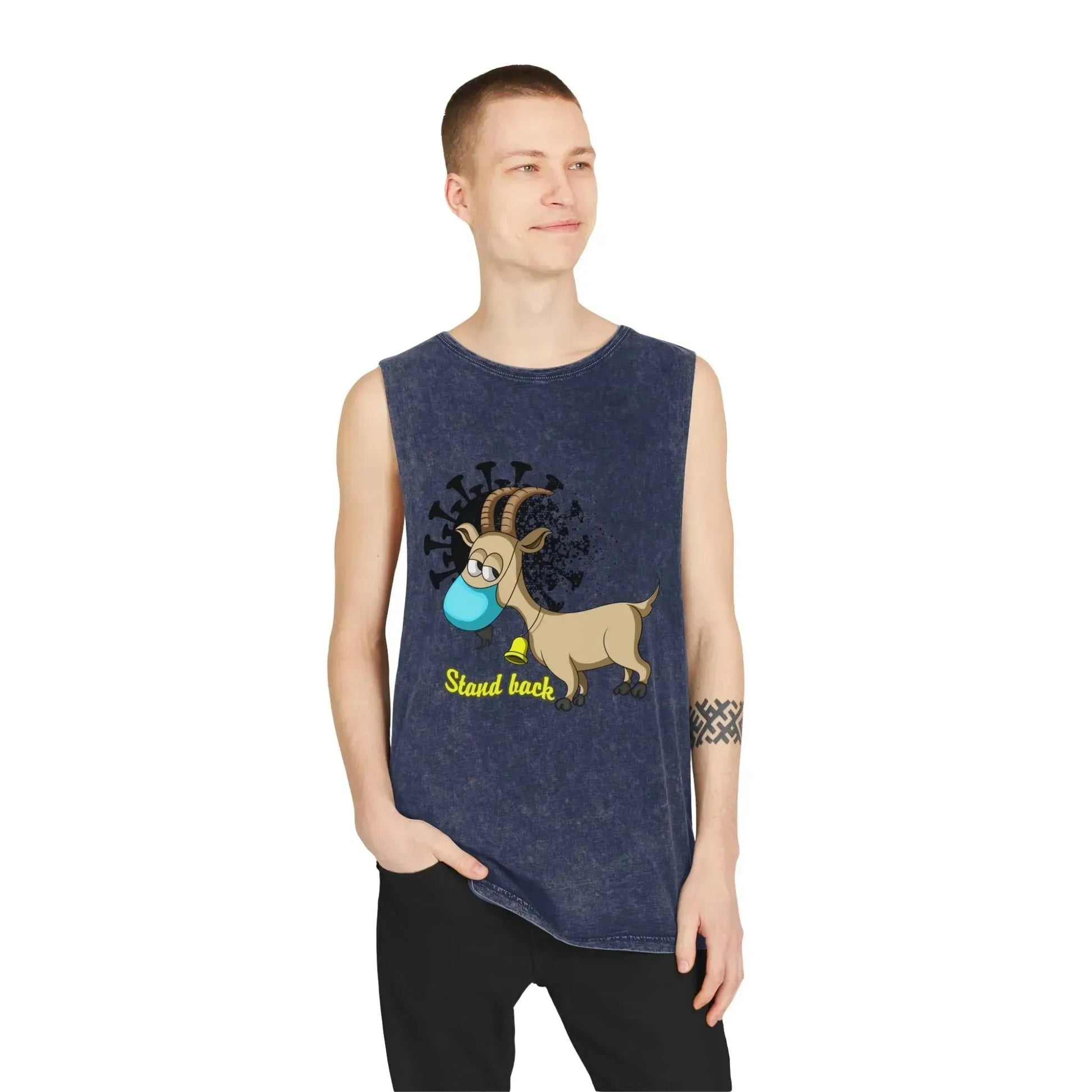 Funny Goat With Mask Unisex Stonewash Tank Top - Vkamian