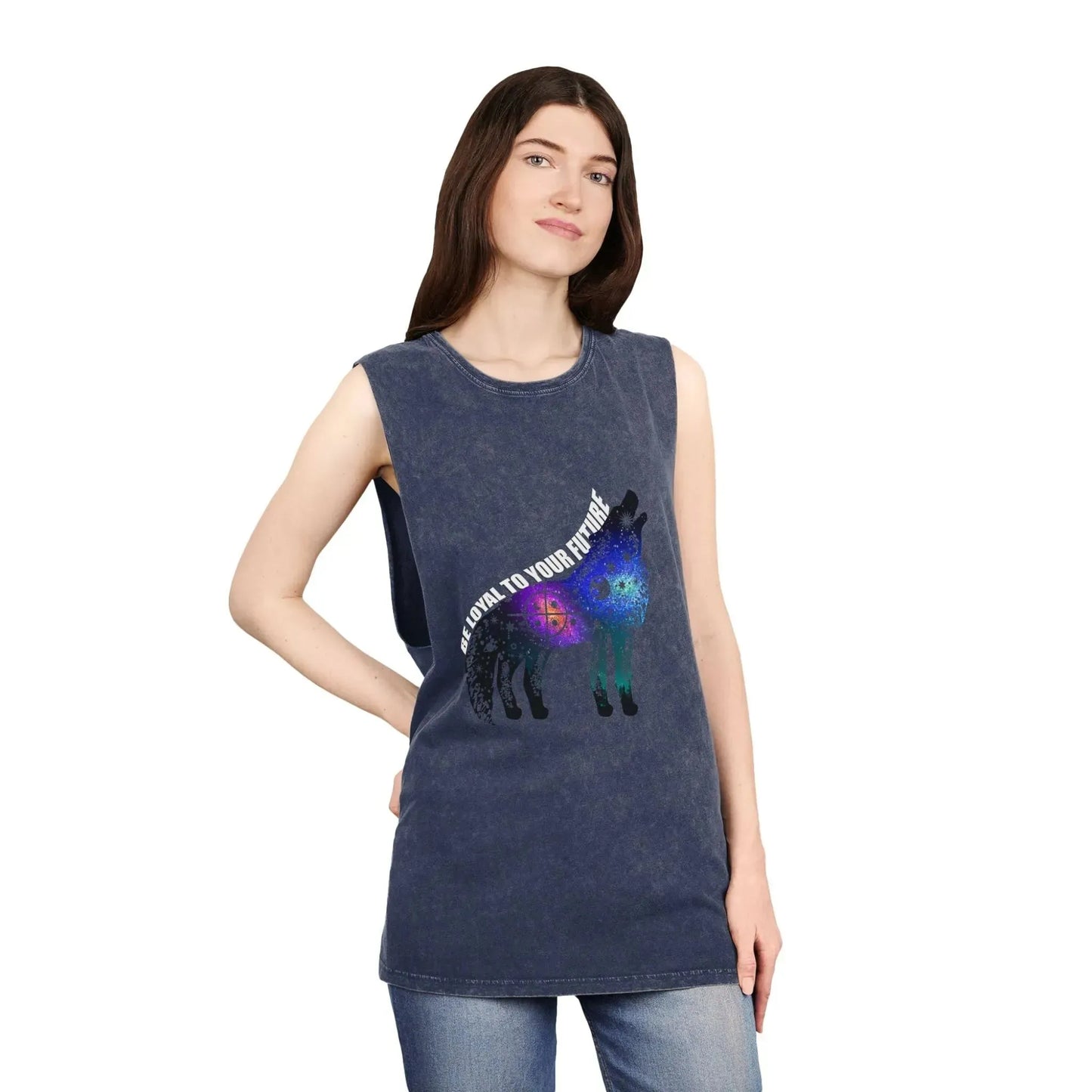 Aesthetic Galaxy Wolf Unisex Stonewash Tank Top - Vkamian