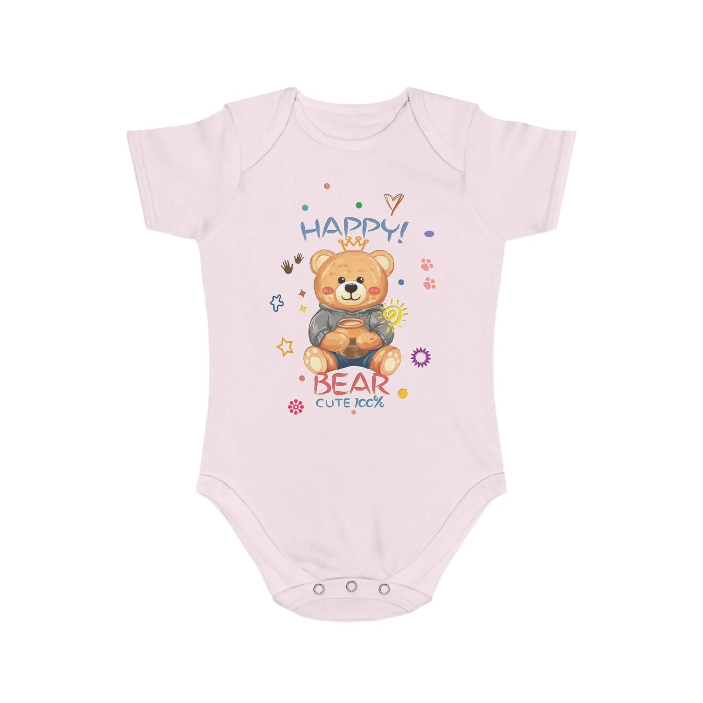 Cute Teddy Bear Short Sleeve Baby Bodysuit - Vkamian