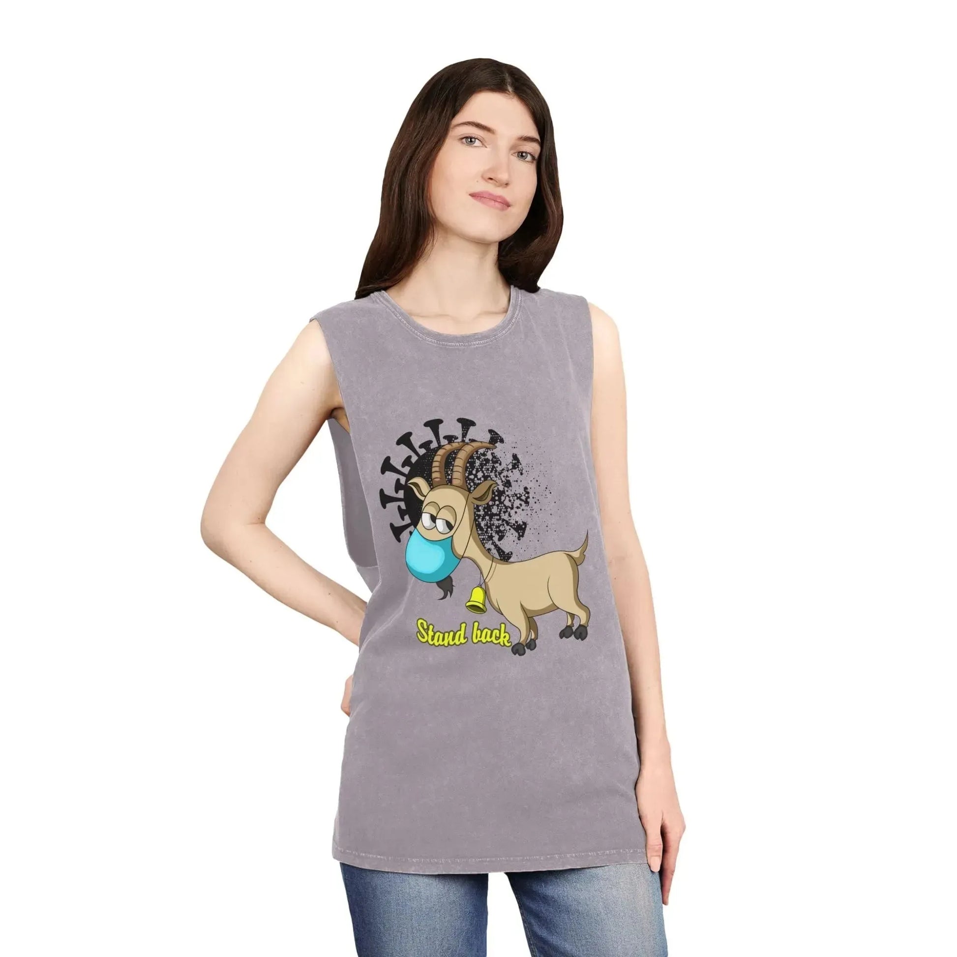 Funny Goat With Mask Unisex Stonewash Tank Top - Vkamian