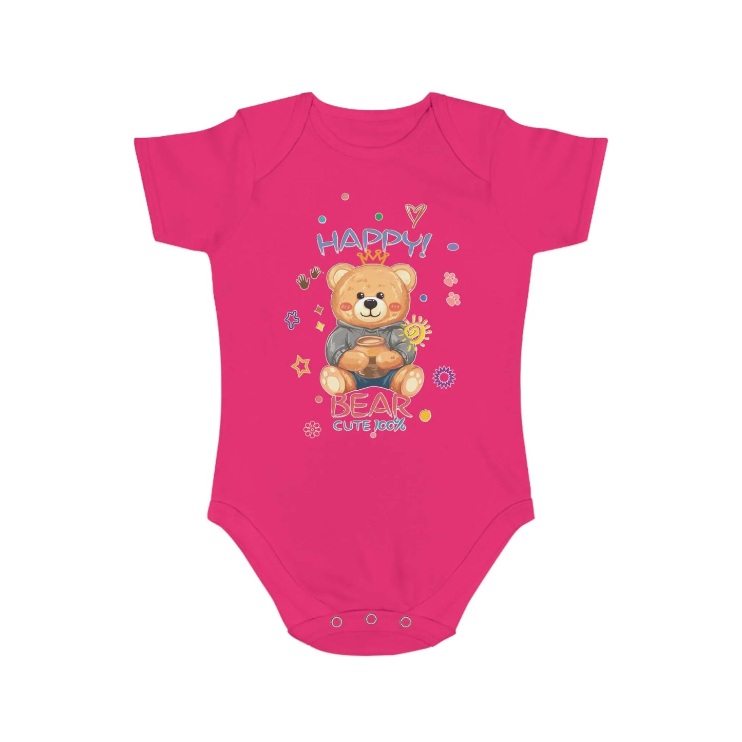 Cute Teddy Bear Short Sleeve Baby Bodysuit - Vkamian