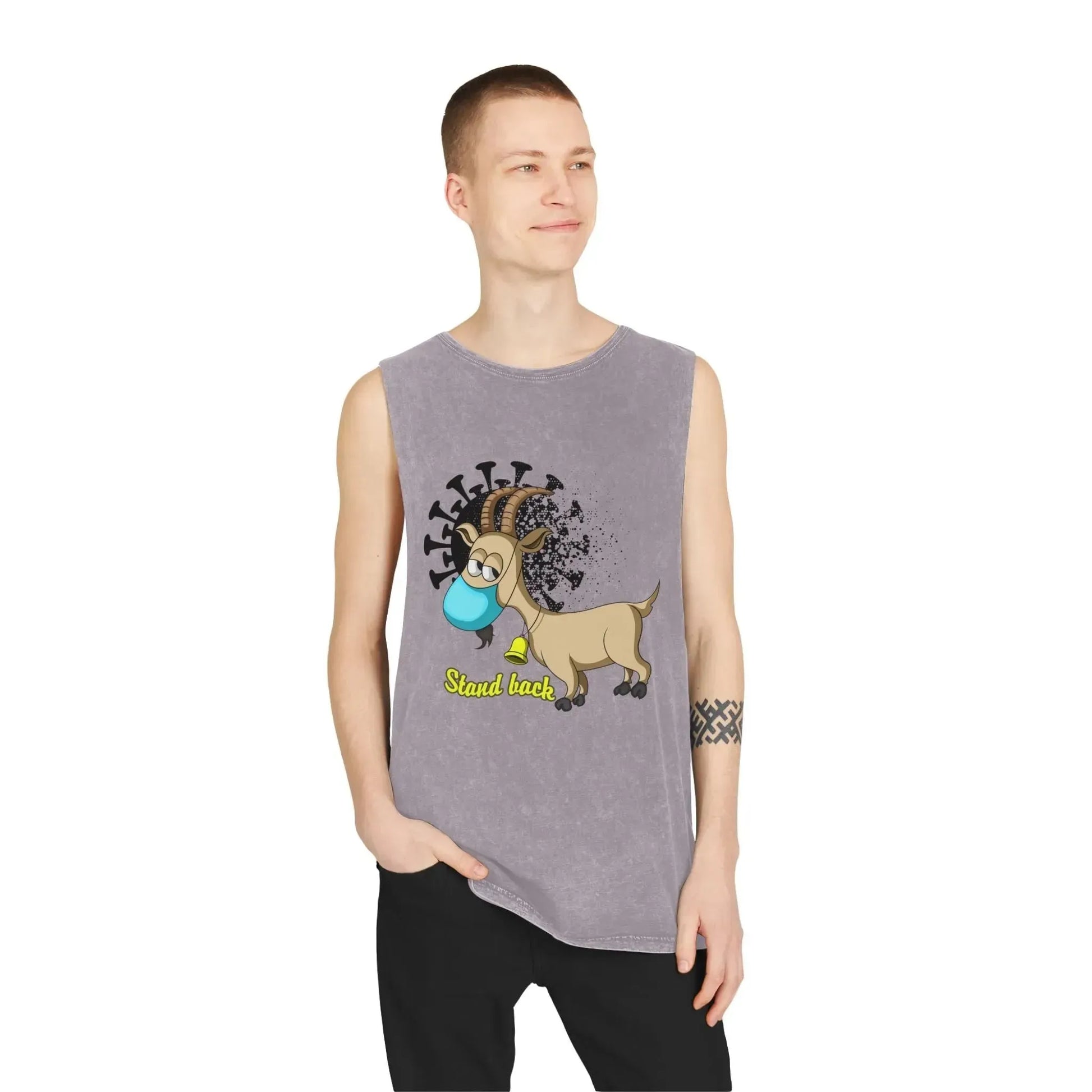 Funny Goat With Mask Unisex Stonewash Tank Top - Vkamian