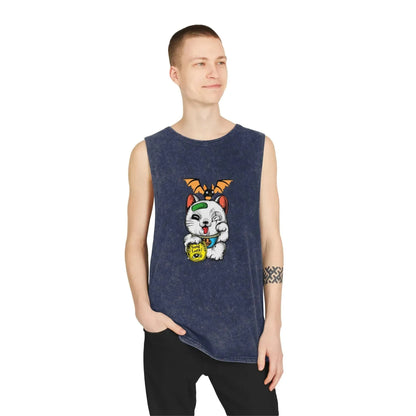 Aesthetic Lucky Cat Unisex Stonewash Tank Top - Vkamian