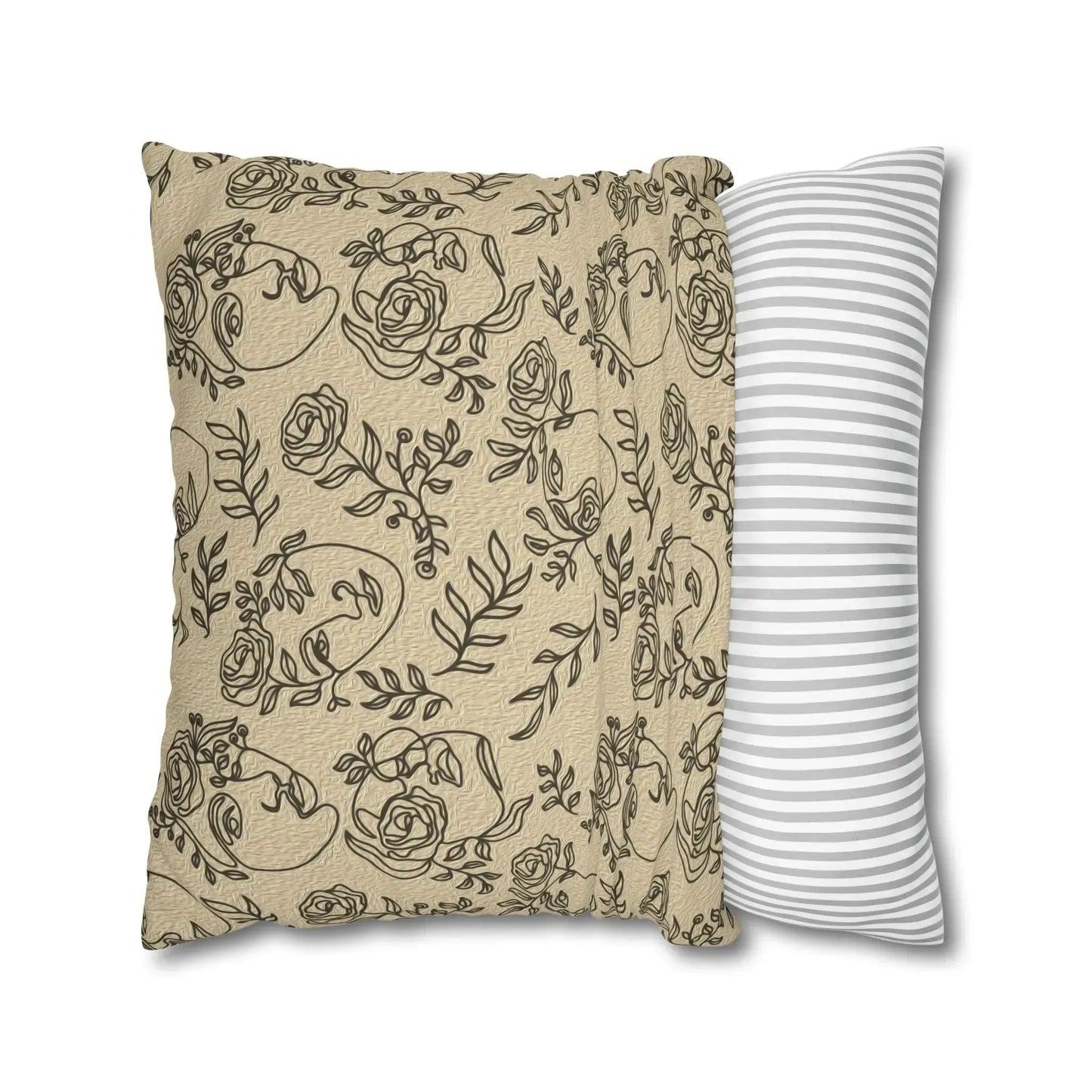 One Line Drawn Flower Face Square Polly Canvas Pillowcase - Vkamian