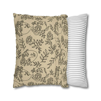 One Line Drawn Flower Face Square Polly Canvas Pillowcase - Vkamian