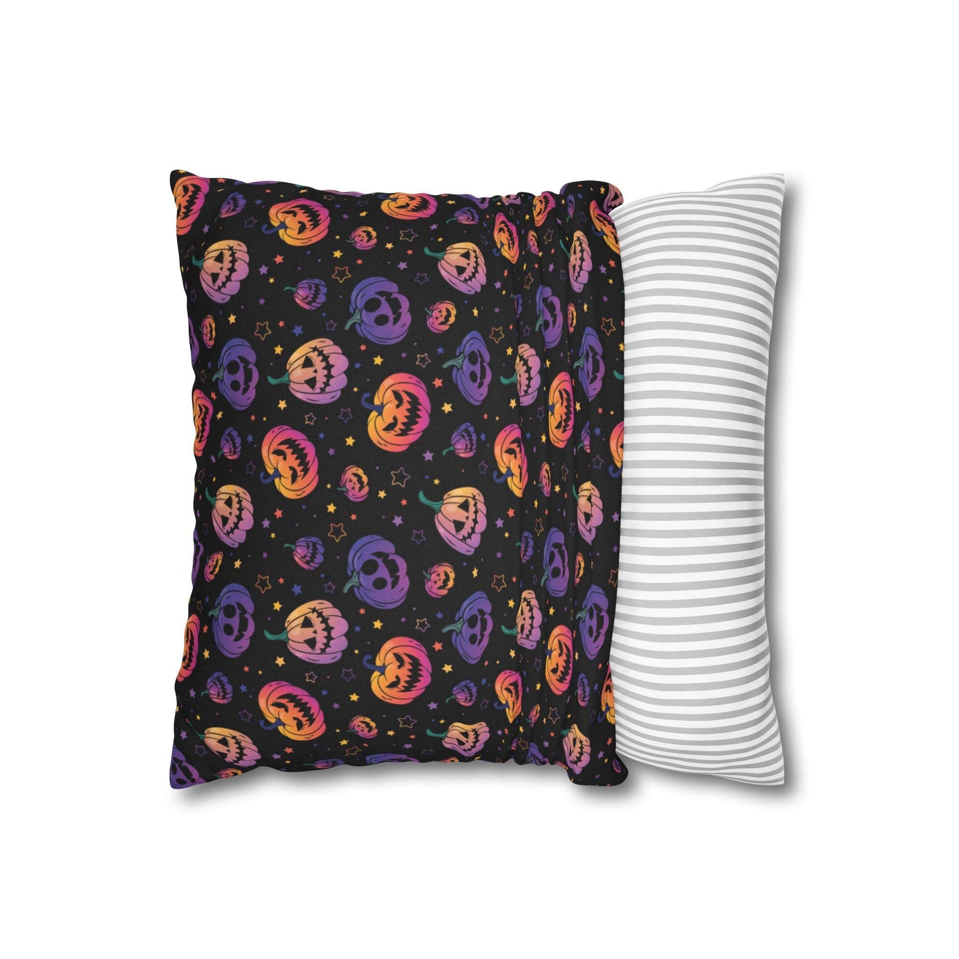 Aesthetic Neon Pumpkin Spun Polyester Square Pillowcase | Vkamian Decor