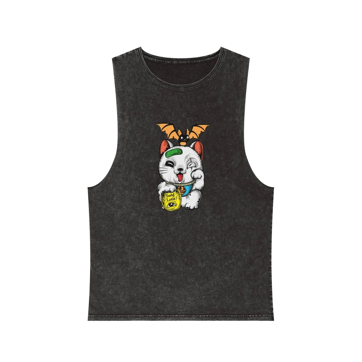 Aesthetic Lucky Cat Unisex Stonewash Tank Top - Vkamian