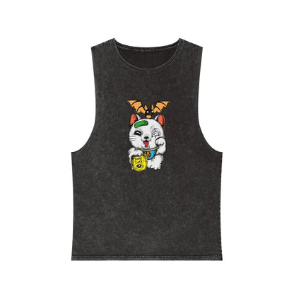 Aesthetic Lucky Cat Unisex Stonewash Tank Top - Vkamian