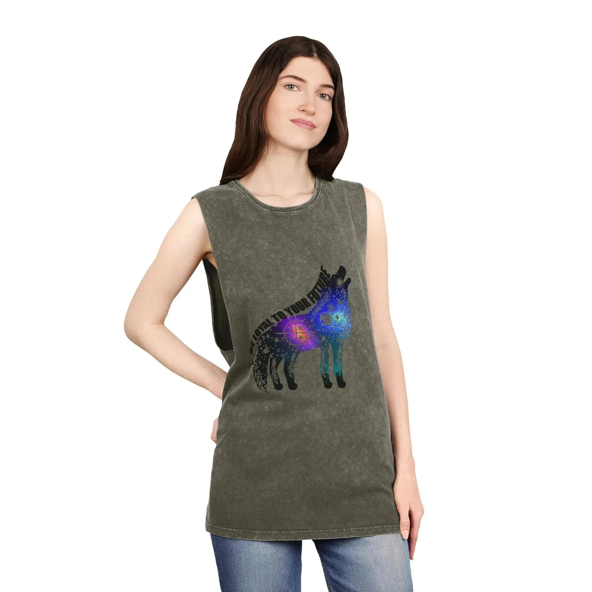 Aesthetic Galaxy Wolf Unisex Stonewash Tank Top - Vkamian