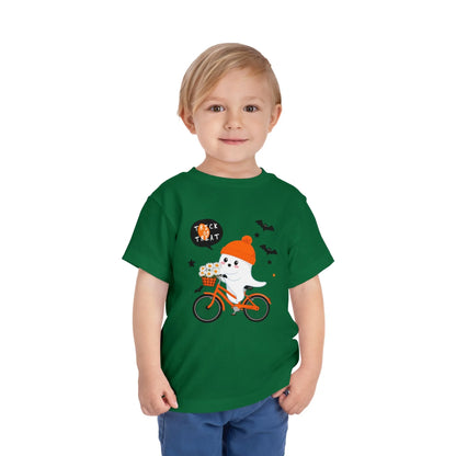 Cute Ghost Bycicle Riding Toddler Short Sleeve Tee | Vkamian