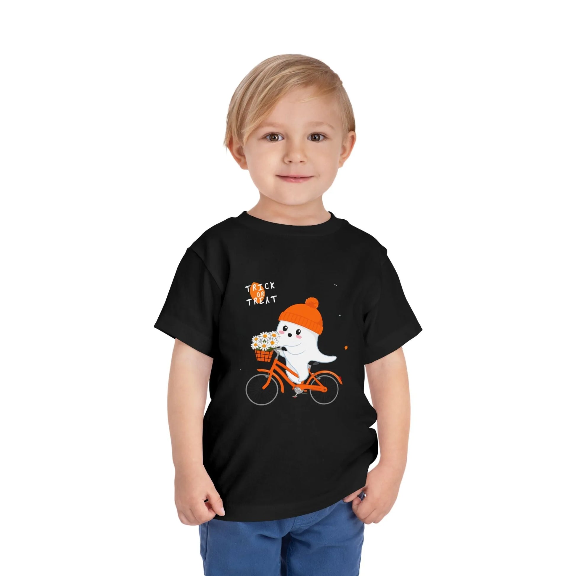 Cute Ghost Bycicle Riding Toddler Short Sleeve Tee | Vkamian