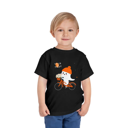 Cute Ghost Bycicle Riding Toddler Short Sleeve Tee | Vkamian