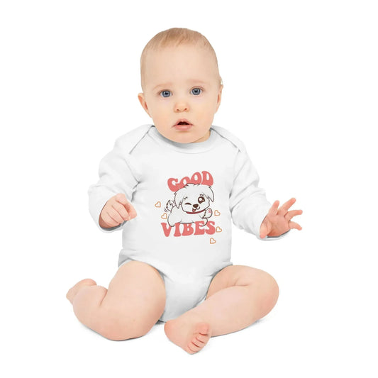 Good Vibes Baby Long-Sleeve Organic Bodysuit - Vkamian