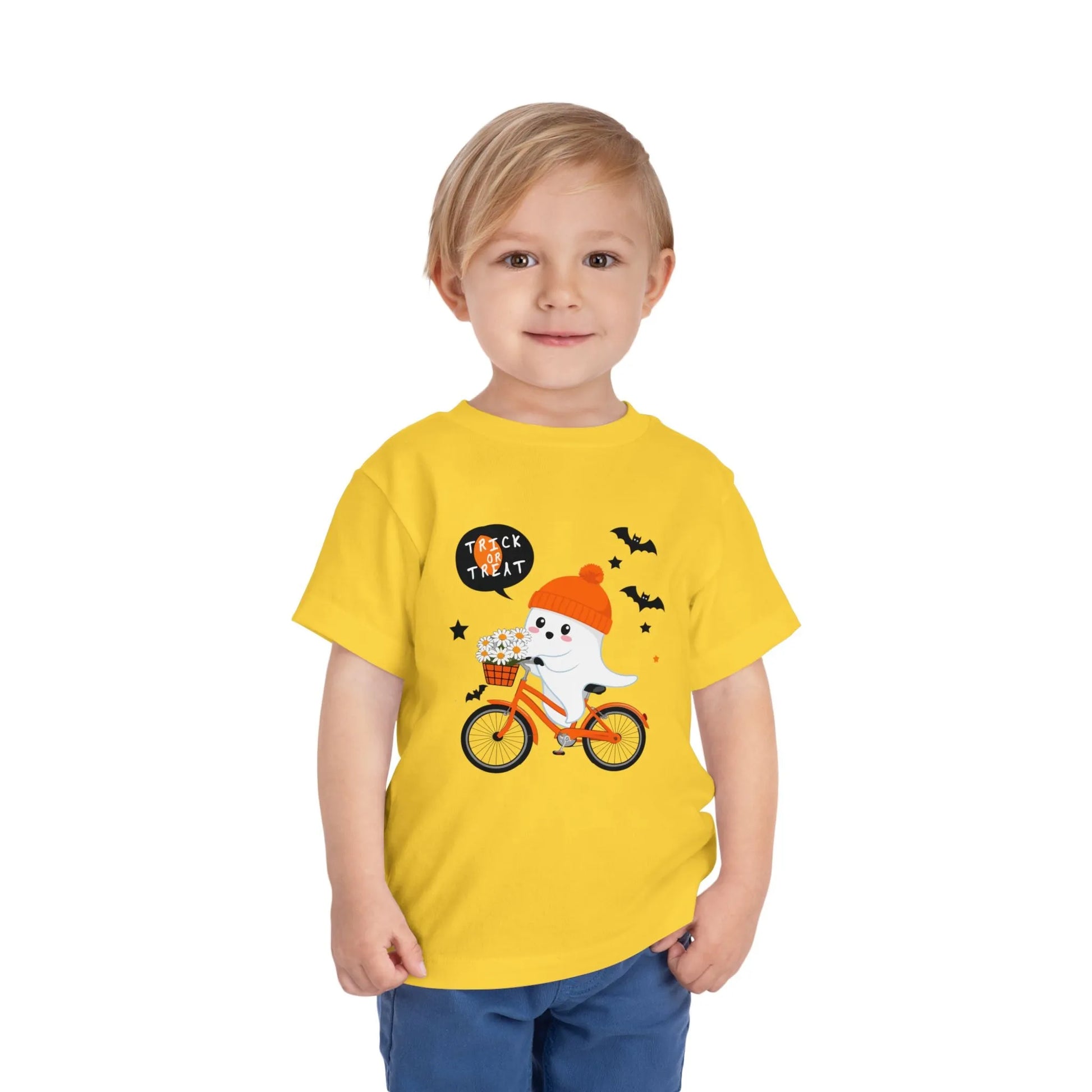 Cute Ghost Bycicle Riding Toddler Short Sleeve Tee | Vkamian