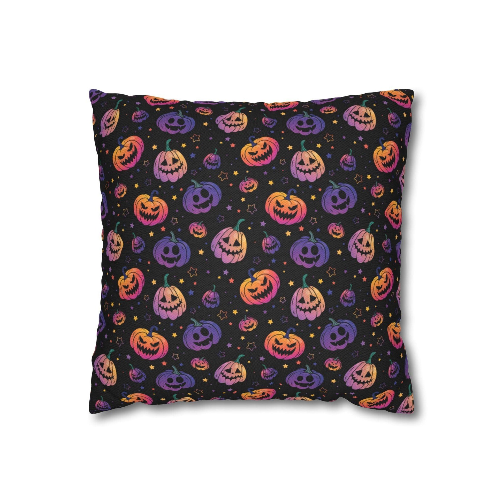 Aesthetic Neon Pumpkin Spun Polyester Square Pillowcase | Vkamian Decor