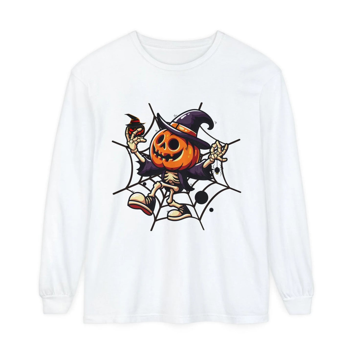 Funny Witch Pumpkin Unisex Garment-dyed Long Sleeve T-Shirt | VKamian Unisex