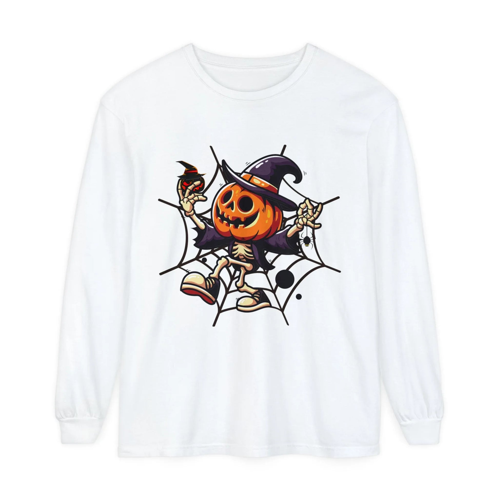 Funny Witch Pumpkin Unisex Garment-dyed Long Sleeve T-Shirt | VKamian Unisex