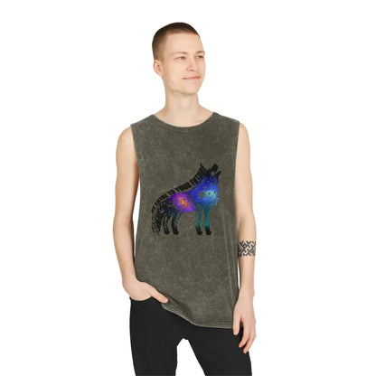 Aesthetic Galaxy Wolf Unisex Stonewash Tank Top - Vkamian