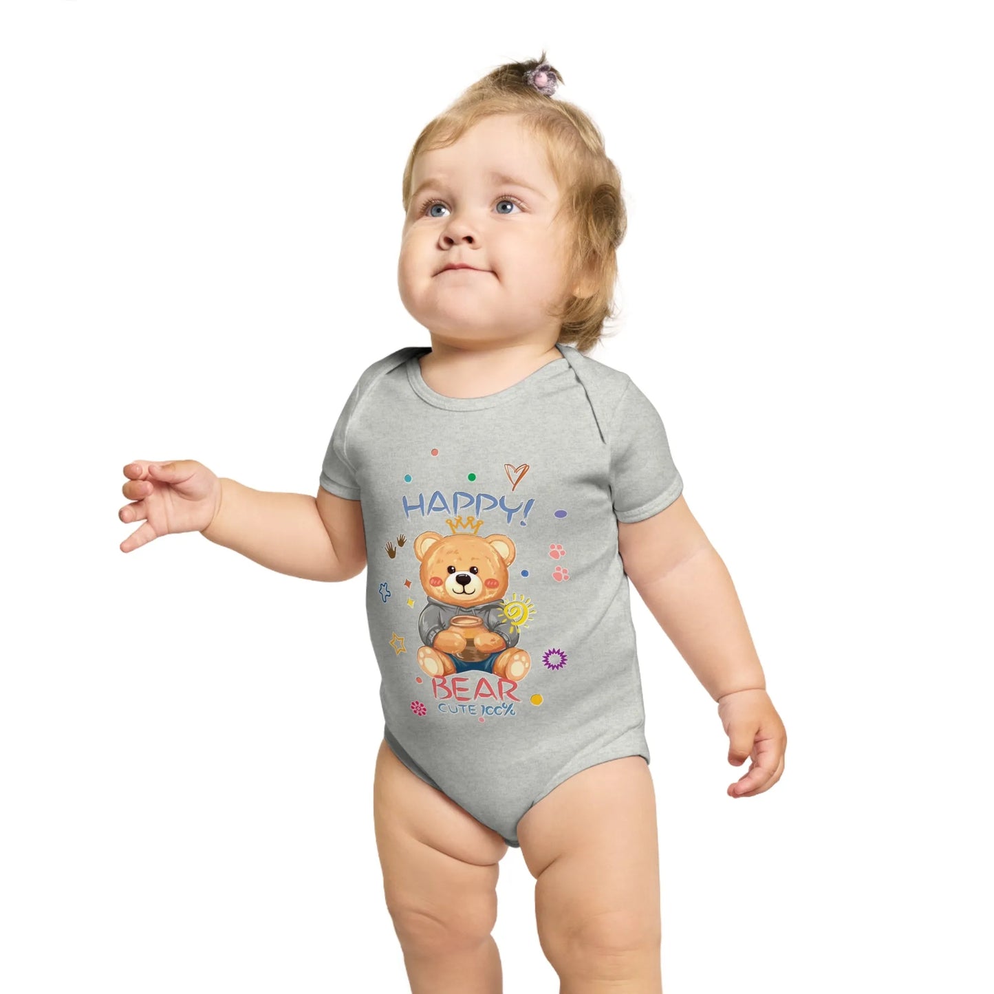 Cute Teddy Bear Short Sleeve Baby Bodysuit - Vkamian