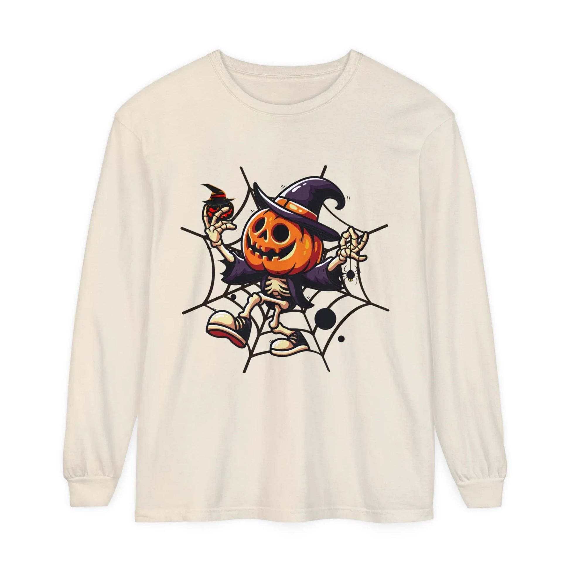 Funny Witch Pumpkin Unisex Garment-dyed Long Sleeve T-Shirt | VKamian Unisex