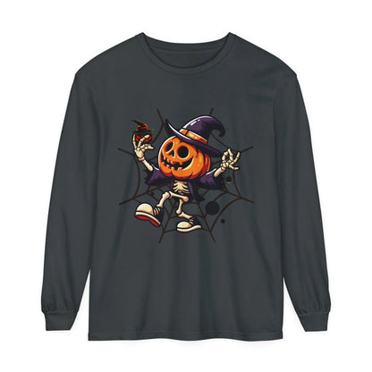 Funny Witch Pumpkin Unisex Garment-dyed Long Sleeve T-Shirt | VKamian Unisex