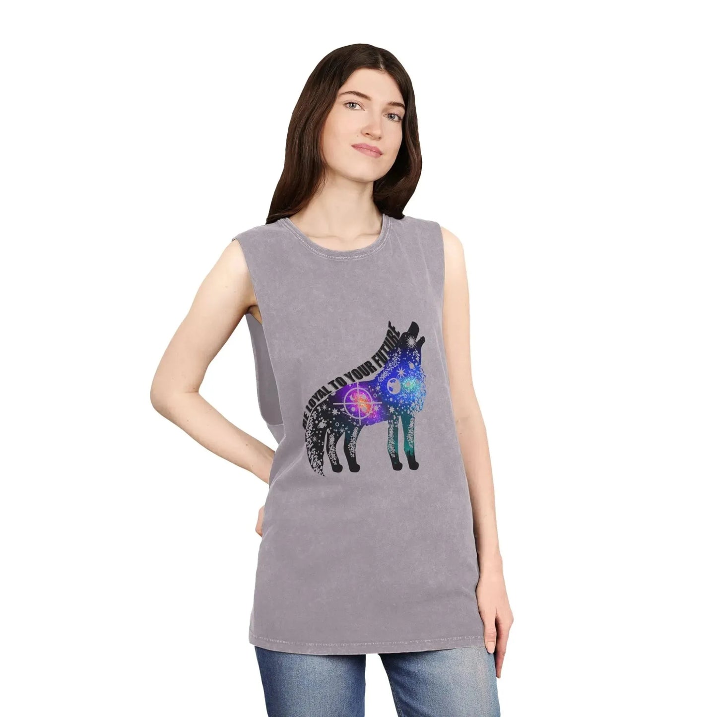 Aesthetic Galaxy Wolf Unisex Stonewash Tank Top - Vkamian