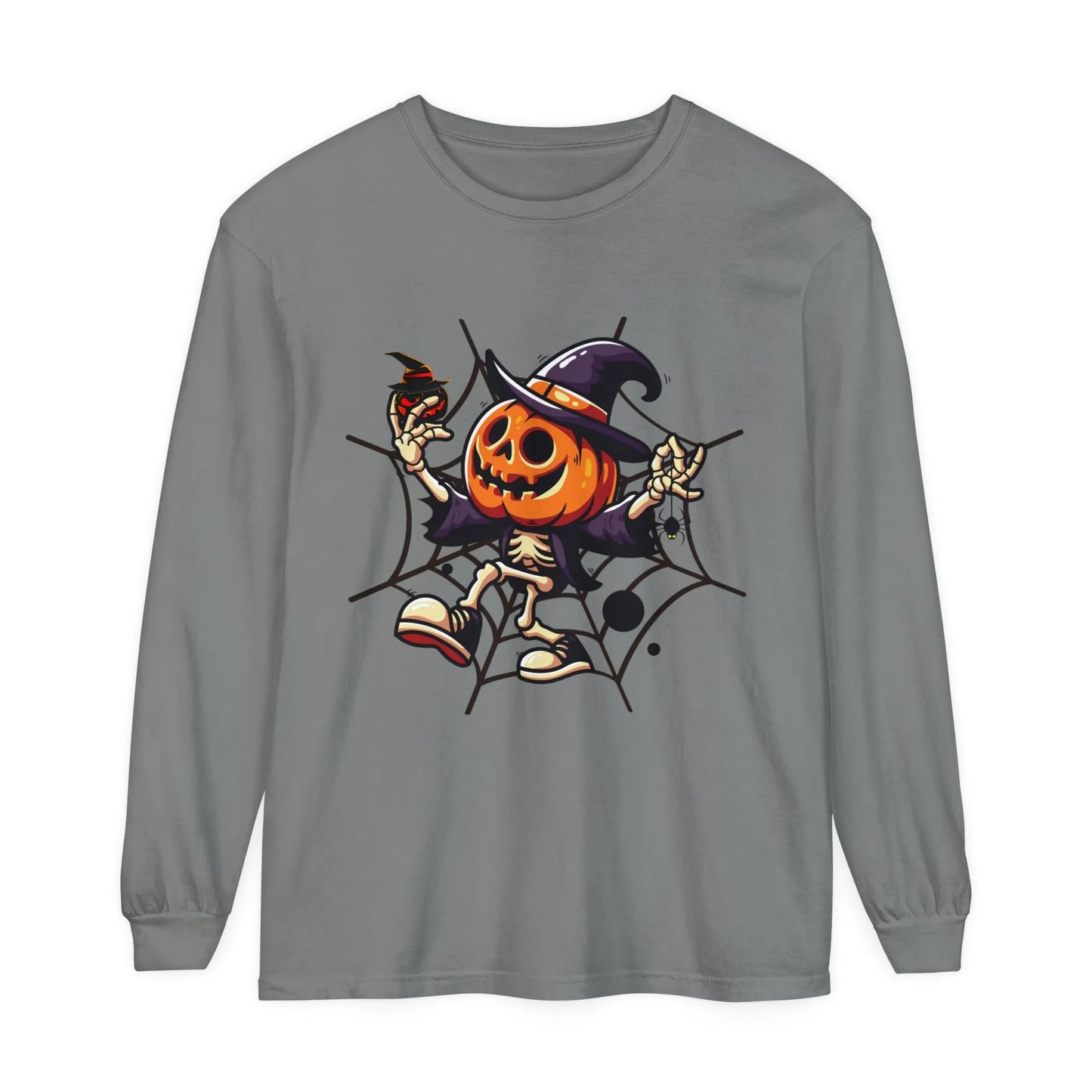 Funny Witch Pumpkin Unisex Garment-dyed Long Sleeve T-Shirt | VKamian Unisex