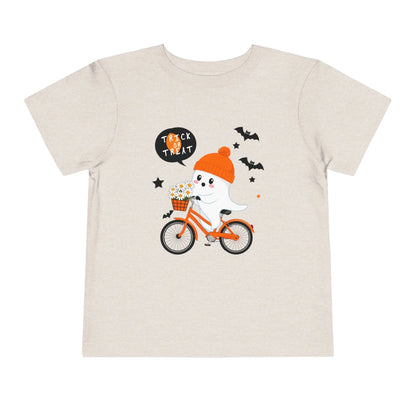 Cute Ghost Bycicle Riding Toddler Short Sleeve Tee | Vkamian