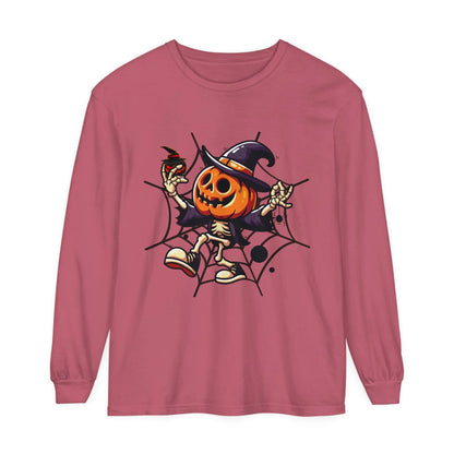 Funny Witch Pumpkin Unisex Garment-dyed Long Sleeve T-Shirt | VKamian Unisex