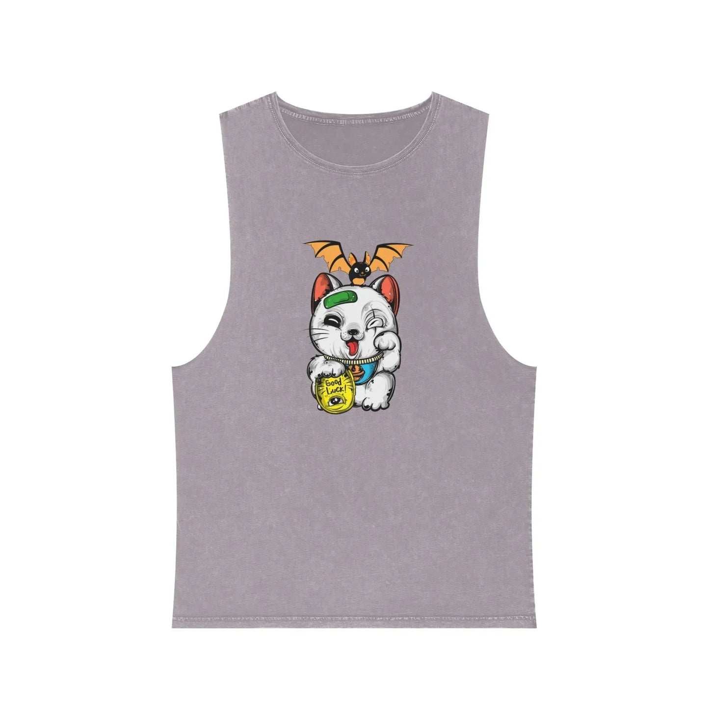 Aesthetic Lucky Cat Unisex Stonewash Tank Top - Vkamian