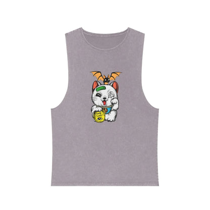 Aesthetic Lucky Cat Unisex Stonewash Tank Top - Vkamian