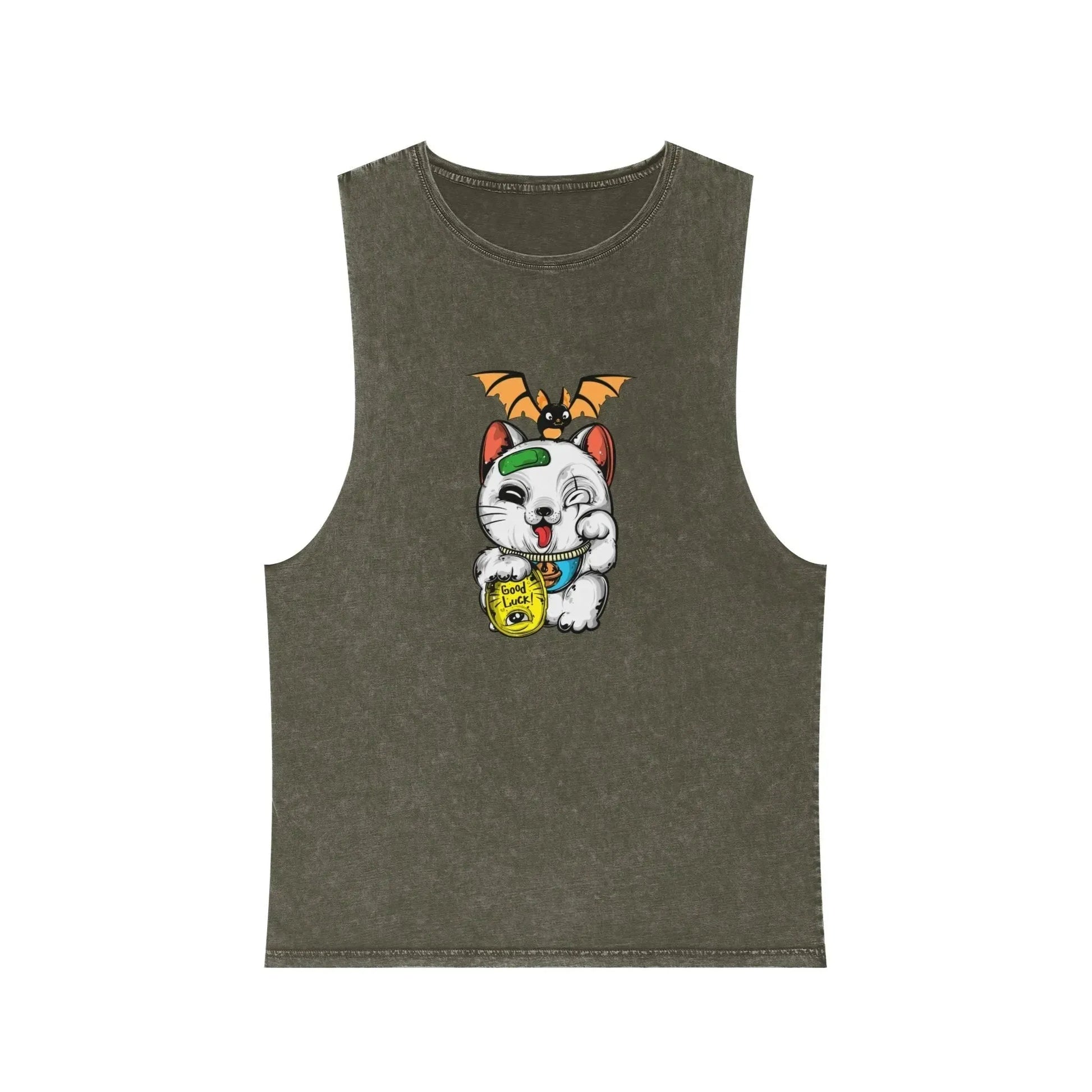 Aesthetic Lucky Cat Unisex Stonewash Tank Top - Vkamian