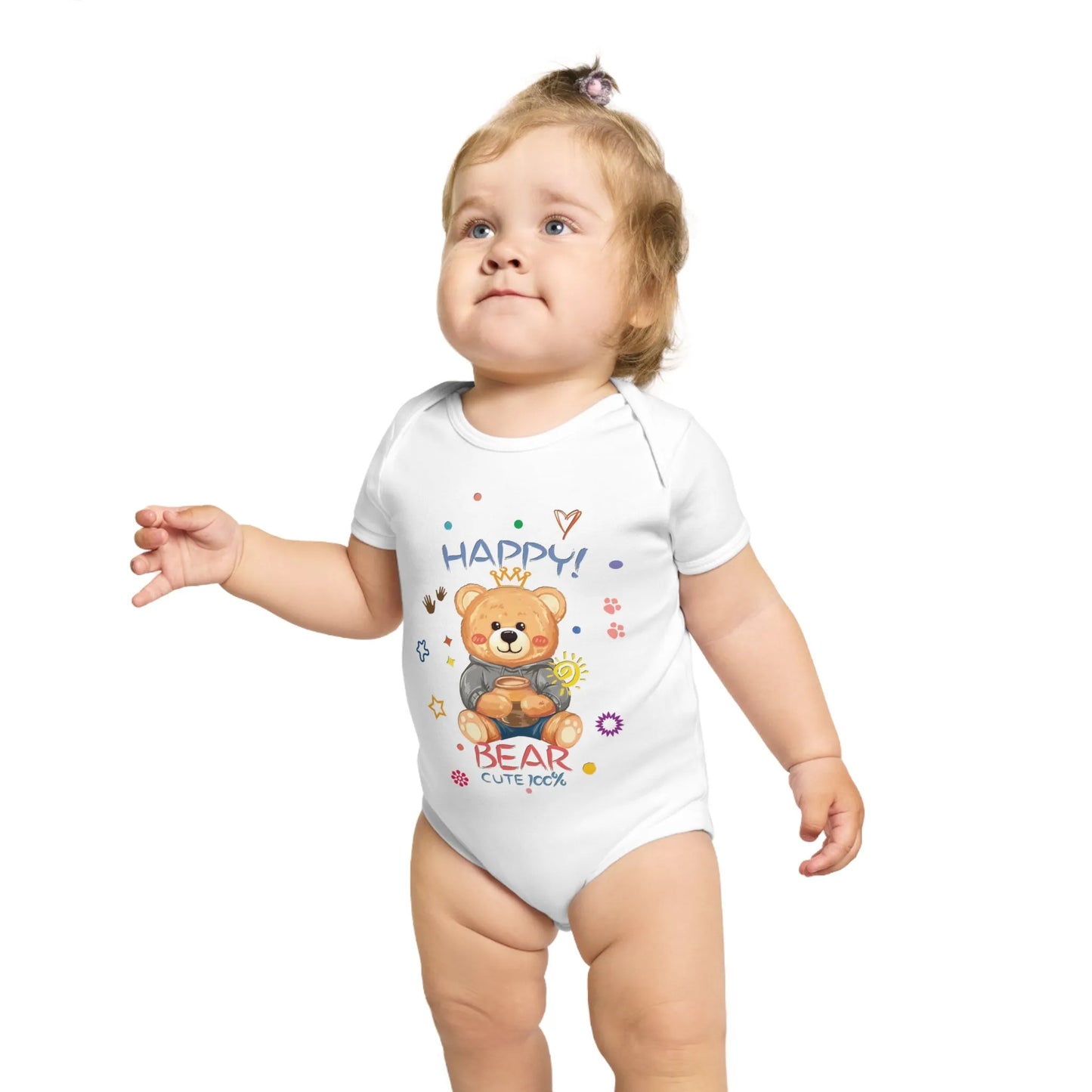 Cute Teddy Bear Short Sleeve Baby Bodysuit - Vkamian