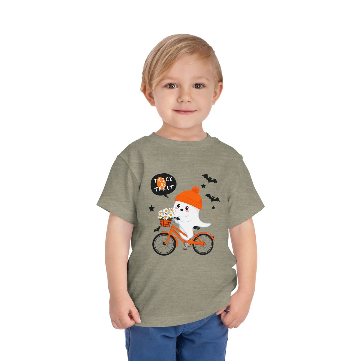 Cute Ghost Bycicle Riding Toddler Short Sleeve Tee | Vkamian