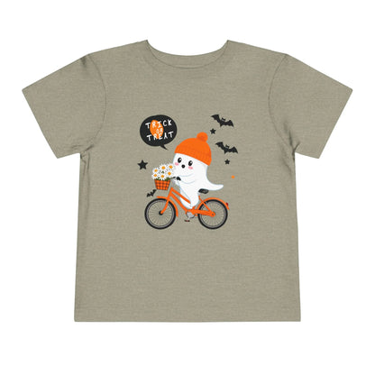 Cute Ghost Bycicle Riding Toddler Short Sleeve Tee | Vkamian