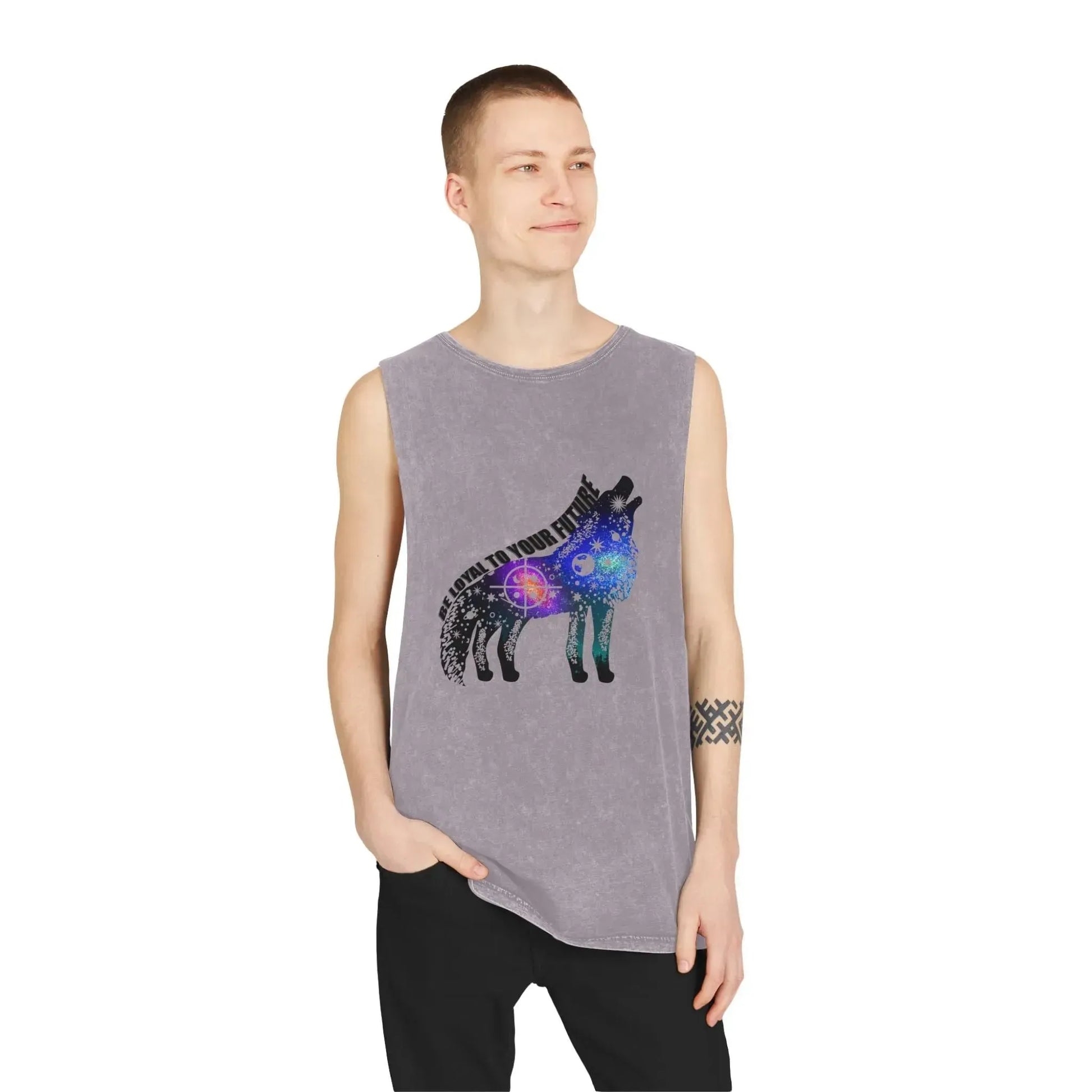 Aesthetic Galaxy Wolf Unisex Stonewash Tank Top - Vkamian