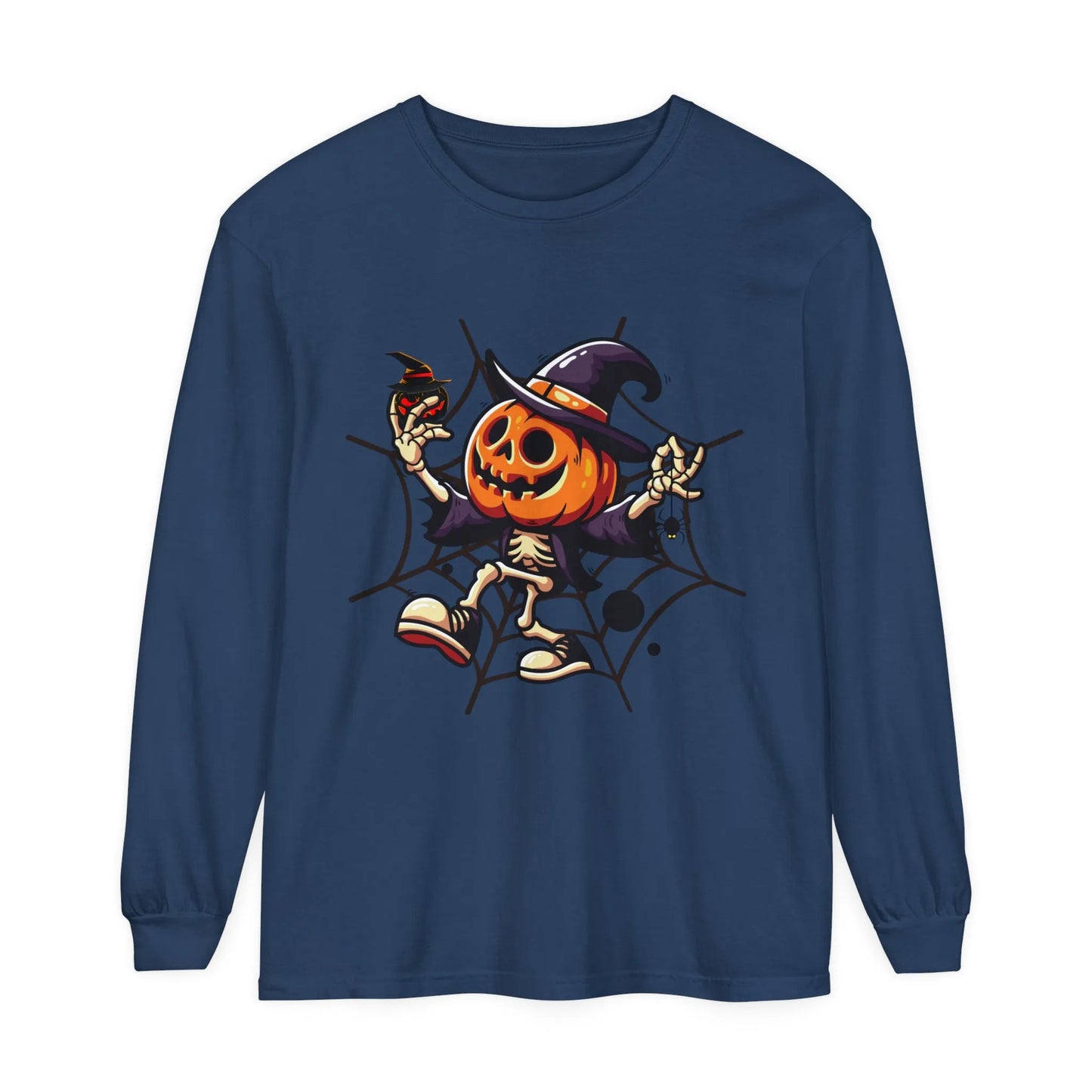 Funny Witch Pumpkin Unisex Garment-dyed Long Sleeve T-Shirt | VKamian Unisex