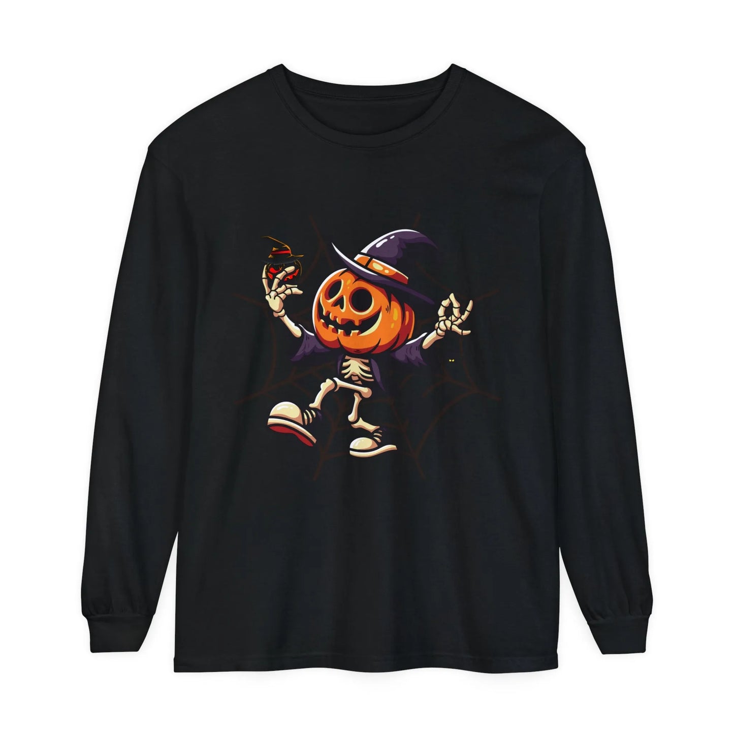 Funny Witch Pumpkin Unisex Garment-dyed Long Sleeve T-Shirt | VKamian Unisex