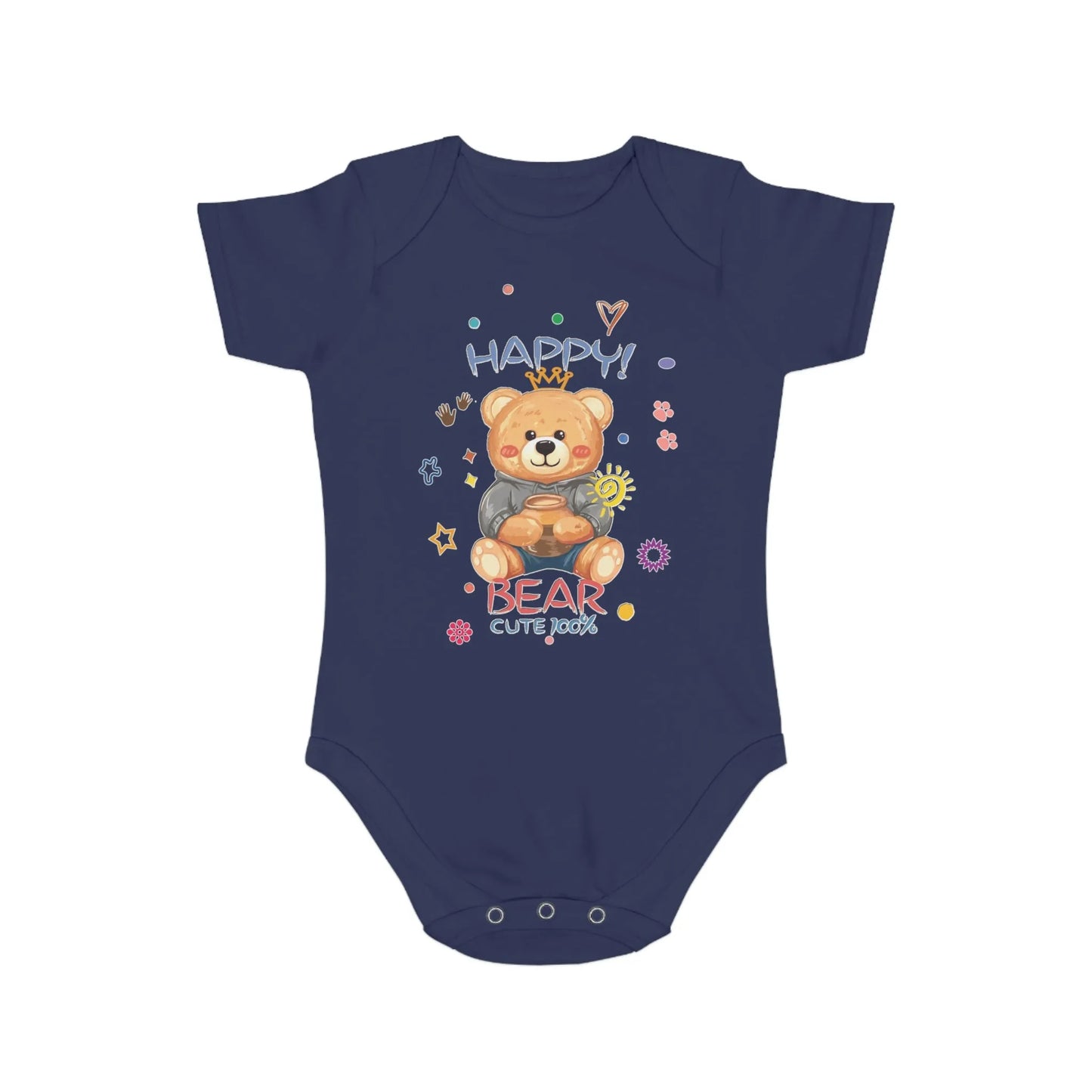 Cute Teddy Bear Short Sleeve Baby Bodysuit - Vkamian