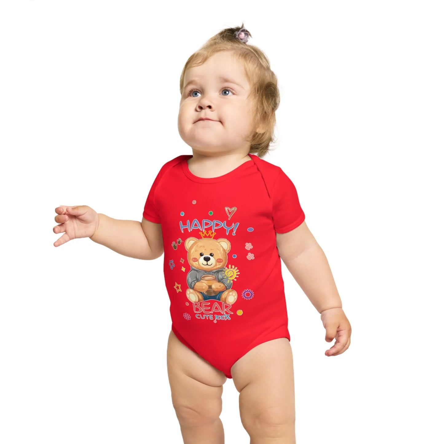 Cute Teddy Bear Short Sleeve Baby Bodysuit - Vkamian