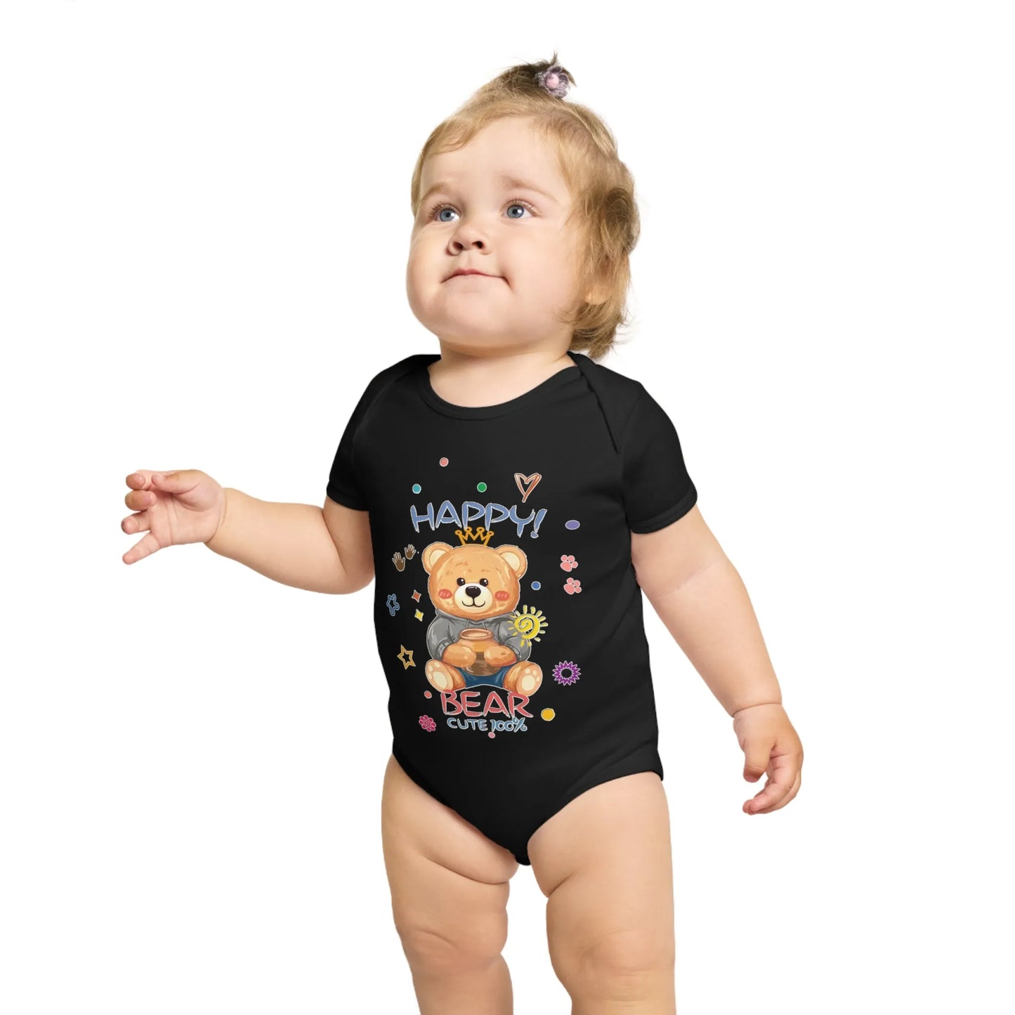 Cute Teddy Bear Short Sleeve Baby Bodysuit - Vkamian