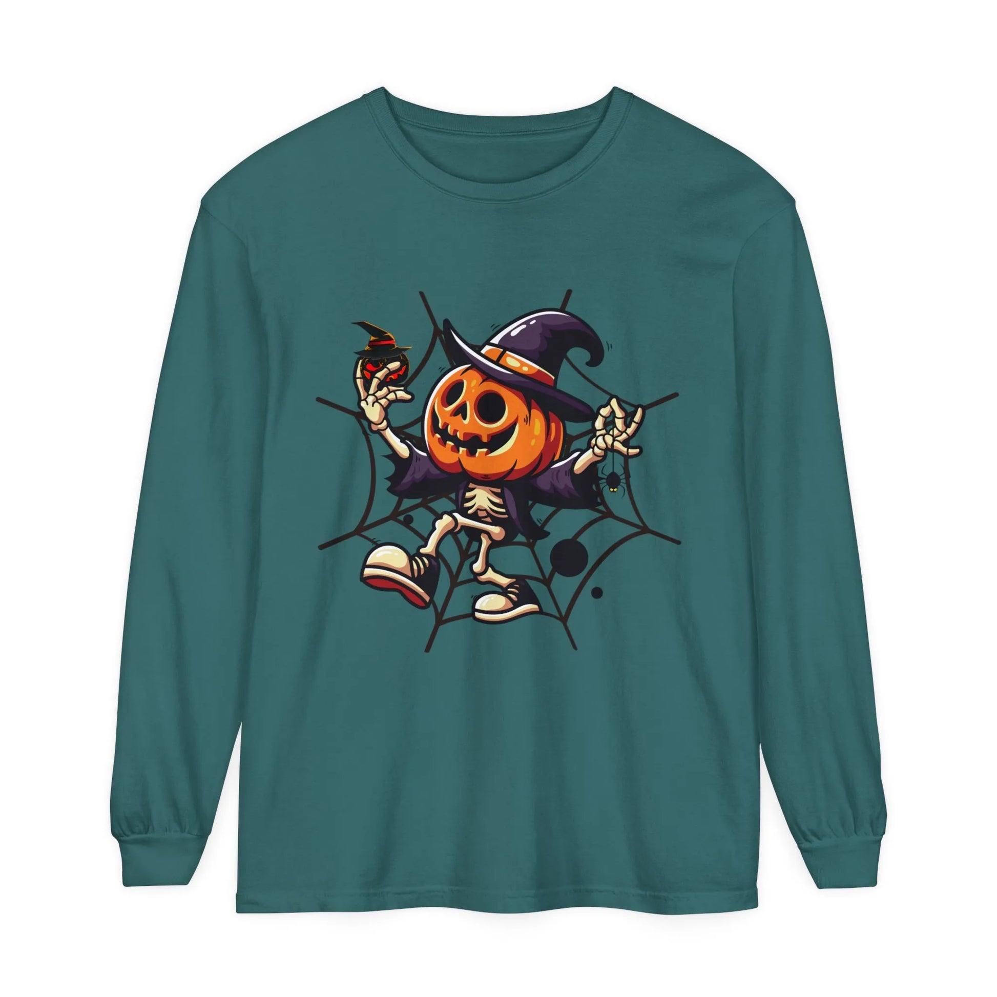 Funny Witch Pumpkin Unisex Garment-dyed Long Sleeve T-Shirt | VKamian Unisex