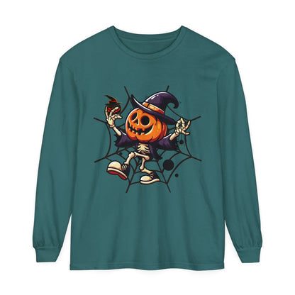 Funny Witch Pumpkin Unisex Garment-dyed Long Sleeve T-Shirt | VKamian Unisex