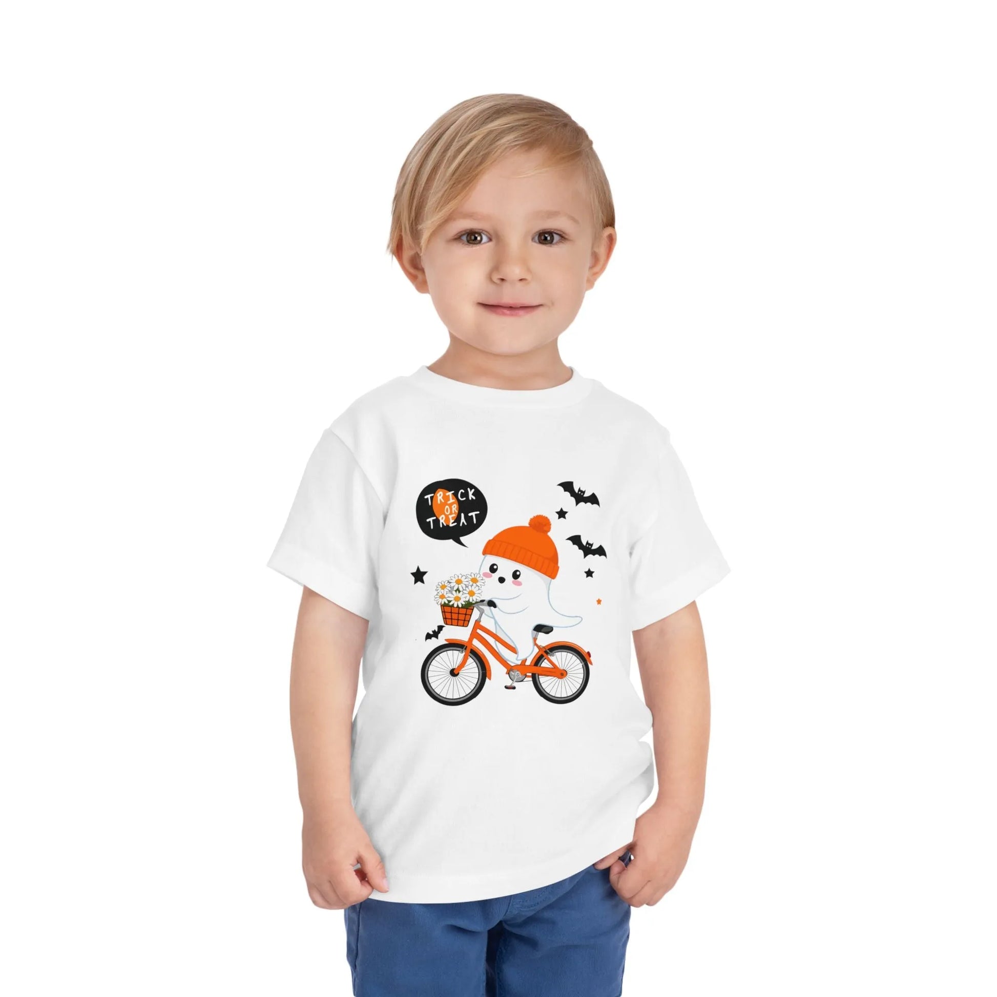 Cute Ghost Bycicle Riding Toddler Short Sleeve Tee | Vkamian