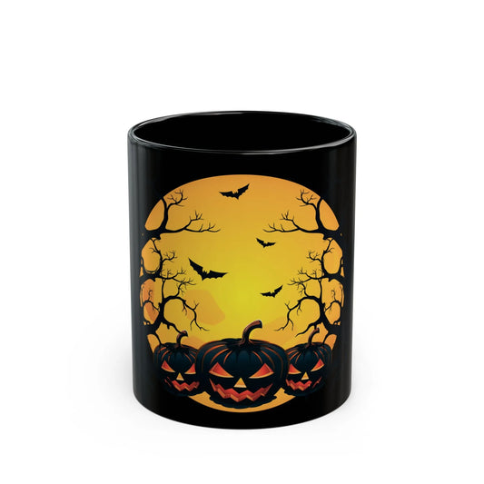 Spooky Pumpkin Against Moonlight Sky Black Mug (11oz, 15oz) | VKamian