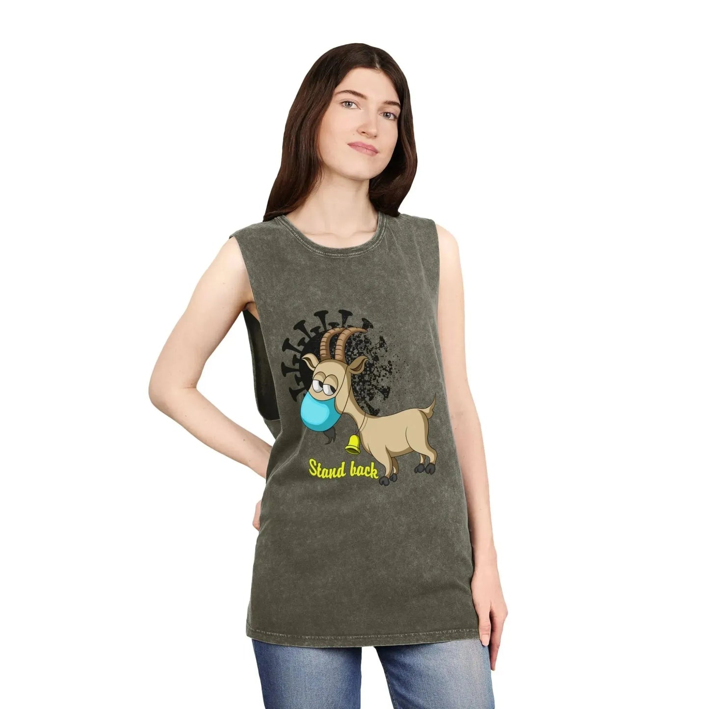 Funny Goat With Mask Unisex Stonewash Tank Top - Vkamian