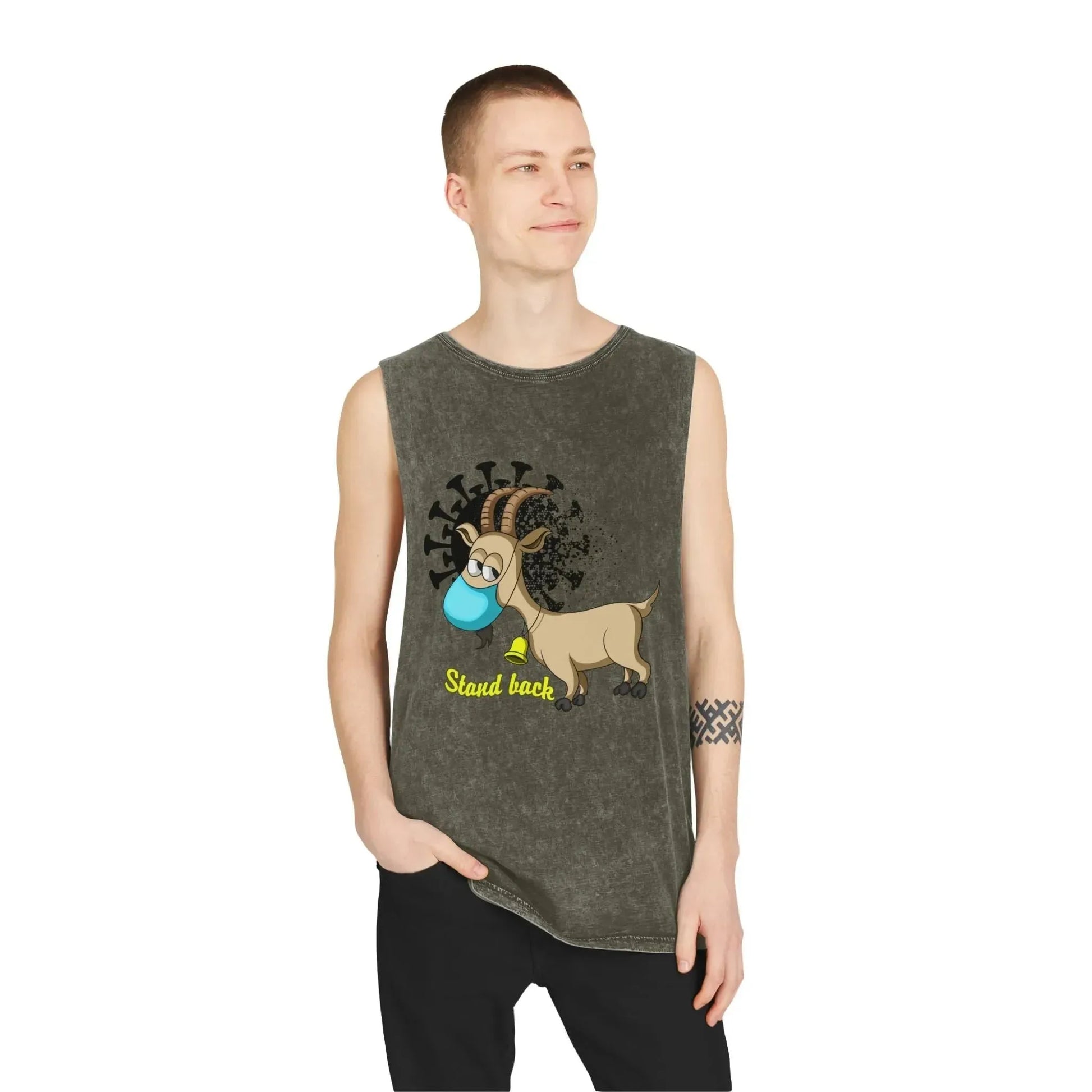 Funny Goat With Mask Unisex Stonewash Tank Top - Vkamian