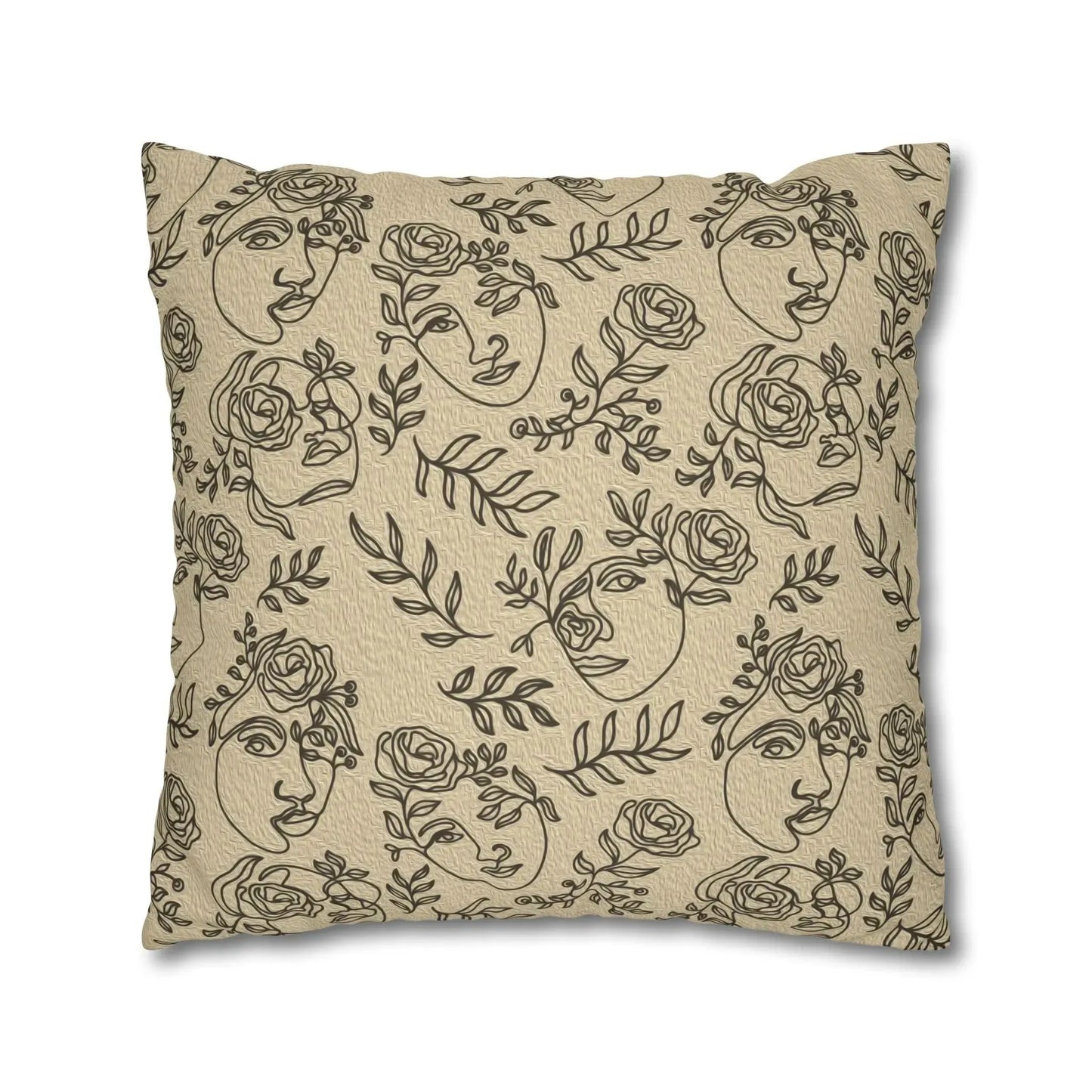 One Line Drawn Flower Face Square Polly Canvas Pillowcase - Vkamian